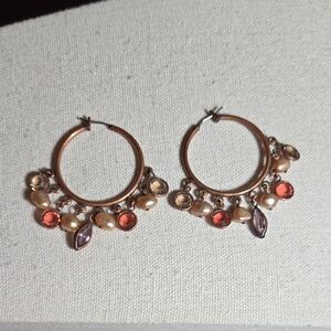 Copper Hoop Earrings Pearl & Glass